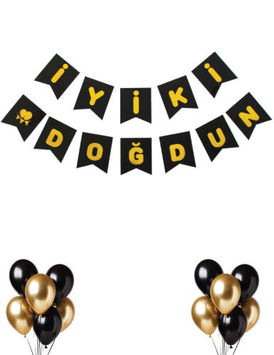 Kağıt Banner İyi Ki Doğdun Siyah Zemin Altın Varaklı - 