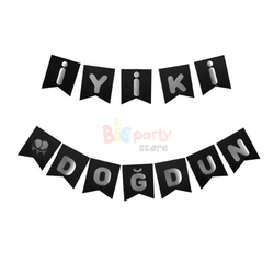 Kağıt Banner İyi Ki Doğdun Siyah Zemin Gümüş Varaklı - 2