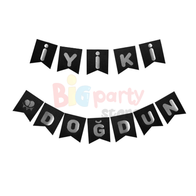 Kağıt Banner İyi Ki Doğdun Siyah Zemin Gümüş Varaklı - 2