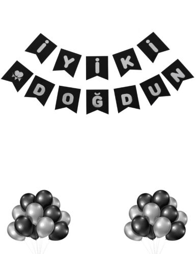 Kağıt Banner İyi Ki Doğdun Siyah Zemin Gümüş Varaklı - 