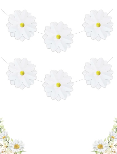 Kağıt Banner Papatya Temalı Ponponlu 6 Parça Beyaz - 3