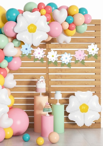 Kağıt Banner Papatya Yaprak Temalı Ponponlu 6 Parça Renkli - 4