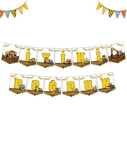 Kağıt Banner Temalı İyiki Doğdun İnşaat - 