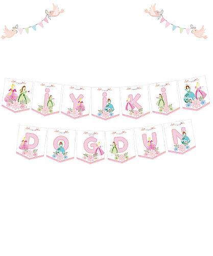 Kağıt Banner Temalı İyiki Doğdun Prensesler - 
