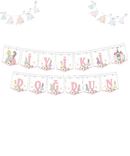 Kağıt Banner Temalı İyiki Doğdun Prensesler Şatolu - 