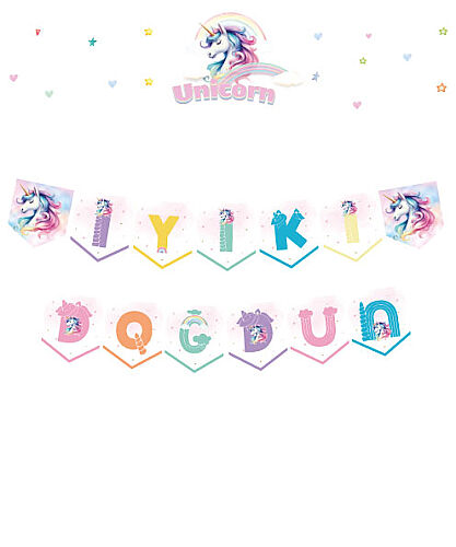 Kağıt Banner Temalı İyiki Doğdun Unicorn Yeni - 