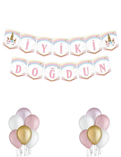 Kağıt Banner Temalı İyiki Doğdun Unicorn - 1