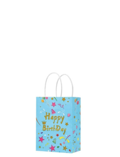 Kağıt Çanta Büklüm Sap 12x15x6 Happy Baskılı 25 Parça Mavi - 1