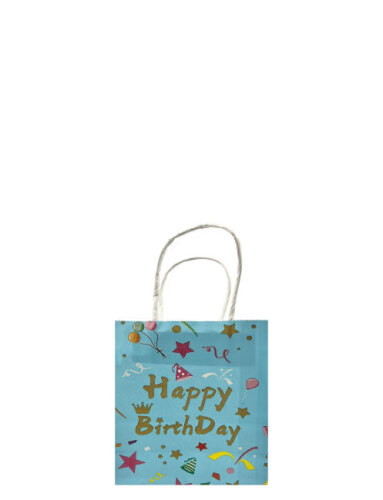 Kağıt Çanta Büklüm Sap 12x15x6 Happy Baskılı 25 Parça Mavi - 3