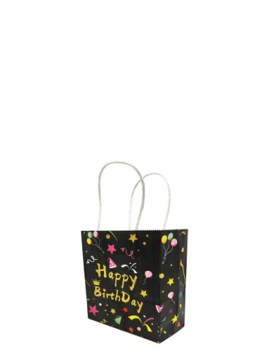 Kağıt Çanta Büklüm Sap 12x15x6 Happy Baskılı 25 Parça Siyah - 1