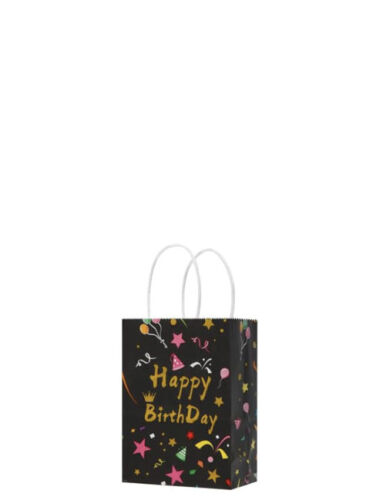 Kağıt Çanta Büklüm Sap 12x15x6 Happy Baskılı 25 Parça Siyah - 1