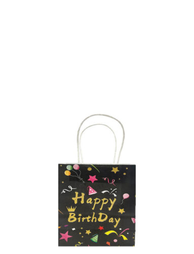 Kağıt Çanta Büklüm Sap 12x15x6 Happy Baskılı 25 Parça Siyah - 3