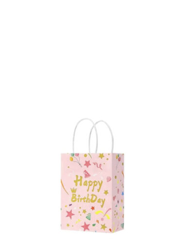 Kağıt Çanta Büklüm Sap 12x15x6 Happy Baskılı 25 Parça Pembe - 1