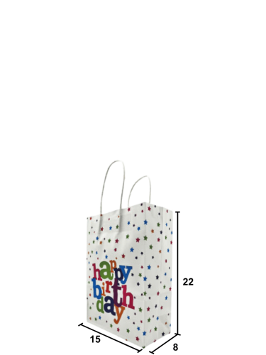 Kağıt Çanta Büklüm Sap 15x22x8 Happy Yıldız Baskılı 25 Parça - 2
