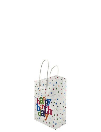 Kağıt Çanta Büklüm Sap 15x22x8 Happy Yıldız Baskılı 25 Parça - 1