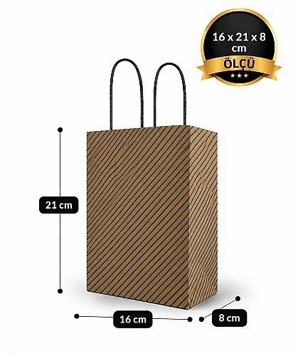 Kağıt Çanta Büklüm Sap 16x21x8 Çizgili 25 Parça - 2