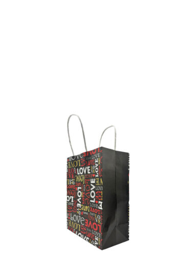Kağıt Çanta Büklüm Sap 16x21x8 Love Baskılı 25 Parça - 1