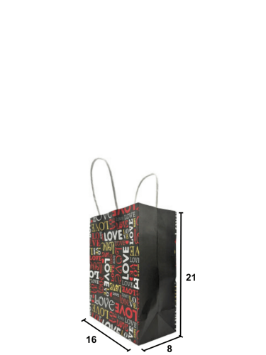 Kağıt Çanta Büklüm Sap 16x21x8 Love Baskılı 25 Parça - 2