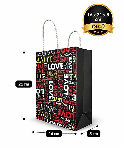 Kağıt Çanta Büklüm Sap 16x21x8 Love Baskılı 25 Parça - 2
