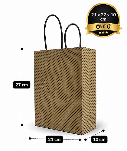 Kağıt Çanta Büklüm Sap 21x27x10 Çizgili 25 Parça - 2