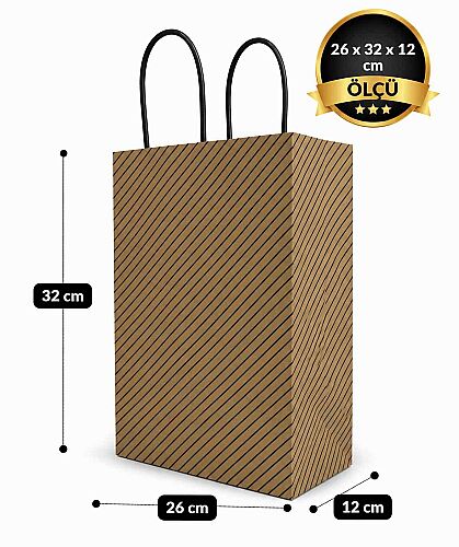 Kağıt Çanta Büklüm Sap 26x32x12 Çizgili 25 Parça - 2