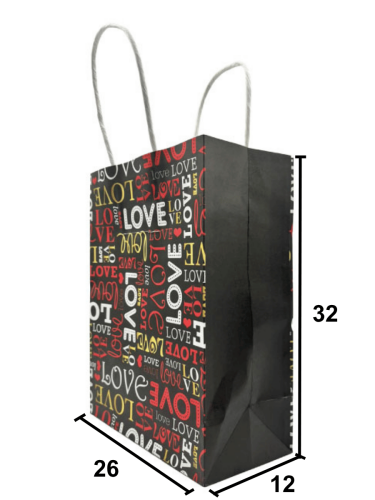 Kağıt Çanta Büklüm Sap 26x32x12 Love Baskılı 25 Parça - 2