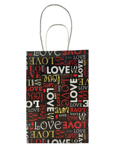 Kağıt Çanta Büklüm Sap 26x32x12 Love Baskılı 25 Parça - 3