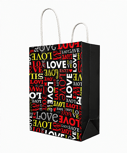 Kağıt Çanta Büklüm Sap 26x32x12 Love Baskılı 25 Parça - 