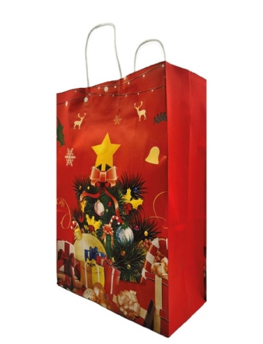 Kağıt Çanta Büklüm Sap 26x32x12 Yılbaşı Baskılı 25 Parça - 1