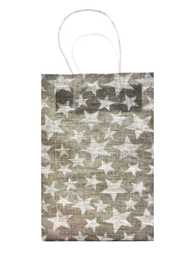 Kağıt Çanta Büklüm Sap 26x32x12 Yıldız 25 Parça Gümüş - 3