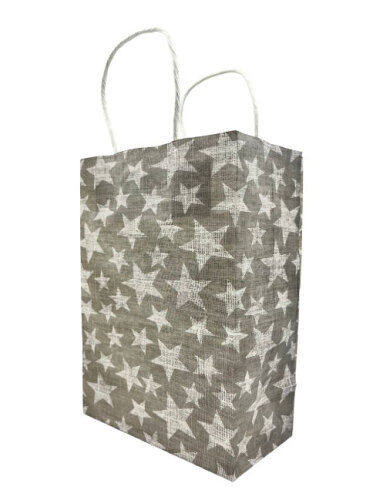 Kağıt Çanta Büklüm Sap 26x32x12 Yıldız 25 Parça Gümüş - 