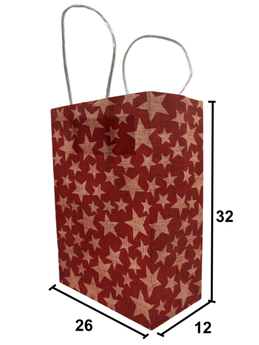 Kağıt Çanta Büklüm Sap 26x32x12 Yıldız 25 Parça Kırmızı - 2