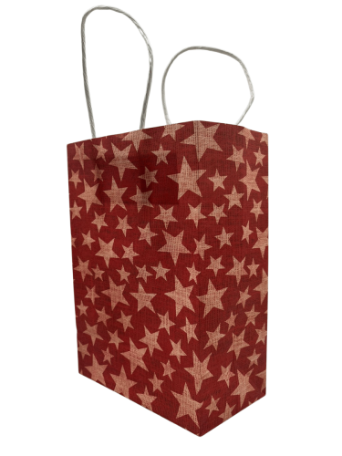 Kağıt Çanta Büklüm Sap 26x32x12 Yıldız 25 Parça Kırmızı - 