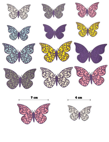 Kağıt Kelebek Dekor Süs 3D 12 Parça Mor Kenarlı - 