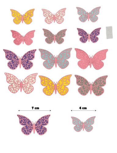 Kağıt Kelebek Dekor Süs 3D 12 Parça Pembe Kenarlı - 