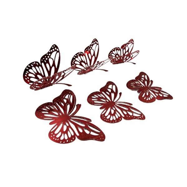 Kağıt Kelebek Dekor Süs Kırmızı Helogramlı 3D 12 Parça - 