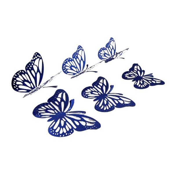 Kağıt Kelebek Dekor Süs Lacivert Helogramlı 3D 12 Parça - 