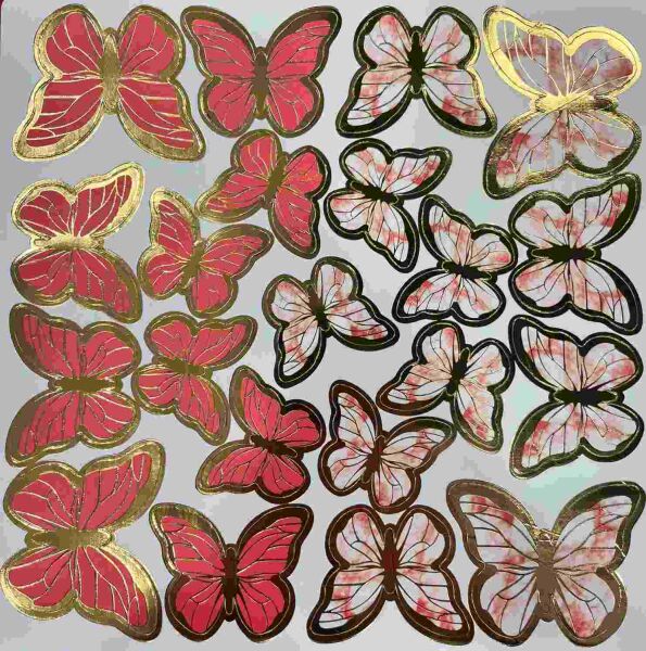 Kağıt Kelebek Dekoratif Süs Varaklı Kırmızı 126lı - 1
