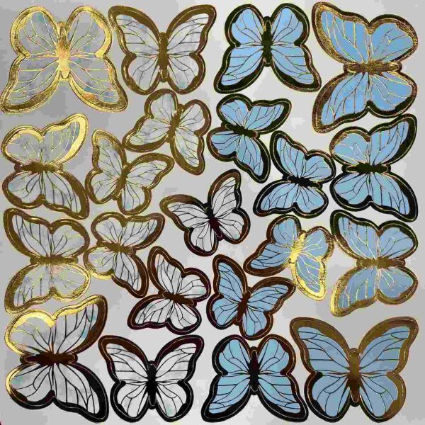 Kağıt Kelebek Dekoratif Süs Varaklı Mavi 126 Parça - 