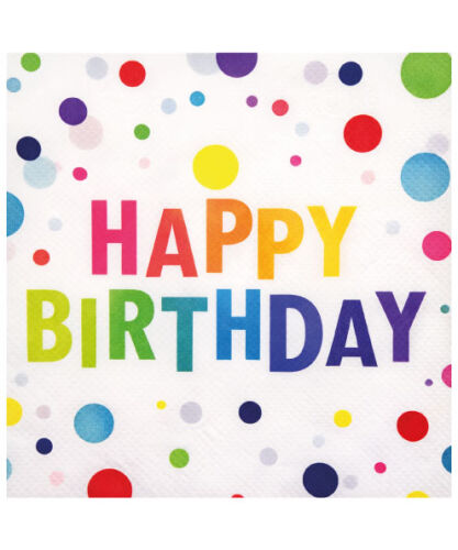 Kağıt Peçete Happy Birthday Baskılı Renkli Puanlı 20 Parça - 