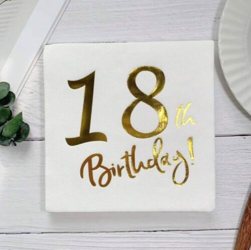 Kağıt Peçete Varak baskılı 18 Birthday Beyaz 20 Parça - 2