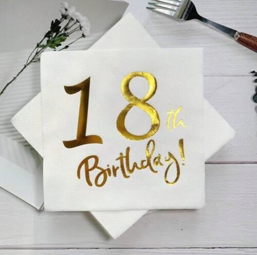 Kağıt Peçete Varak baskılı 18 Birthday Beyaz 20 Parça - 3
