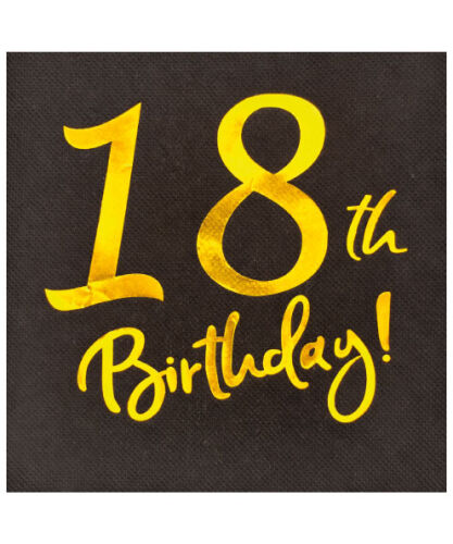 Kağıt Peçete Varak baskılı 18 Birthday Siyah 20 Parça - 
