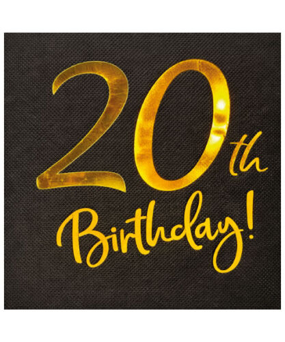 Kağıt Peçete Varak baskılı 20 Birthday Siyah 20 Parça - 