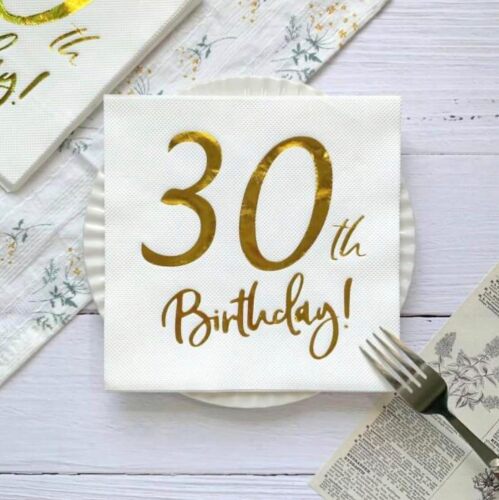 Kağıt Peçete Varak baskılı 30 Birthday Beyaz 20 Parça - 3