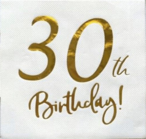 Kağıt Peçete Varak baskılı 30 Birthday Beyaz 20 Parça - 1