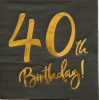 Kağıt Peçete Varak baskılı 40 Birthday Siyah 20 Parça - 1