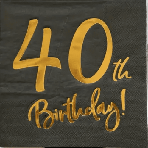Kağıt Peçete Varak baskılı 40 Birthday Siyah 20 Parça - 1