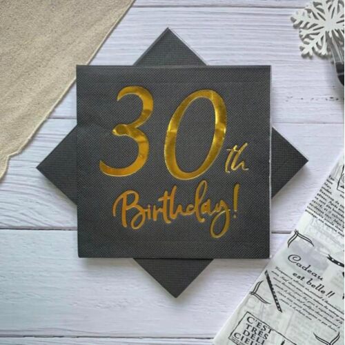 Kağıt Peçete Varak baskılı 30 Birthday Siyah 20 Parça - 3