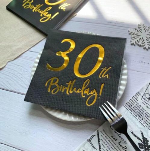 Kağıt Peçete Varak baskılı 30 Birthday Siyah 20 Parça - 2